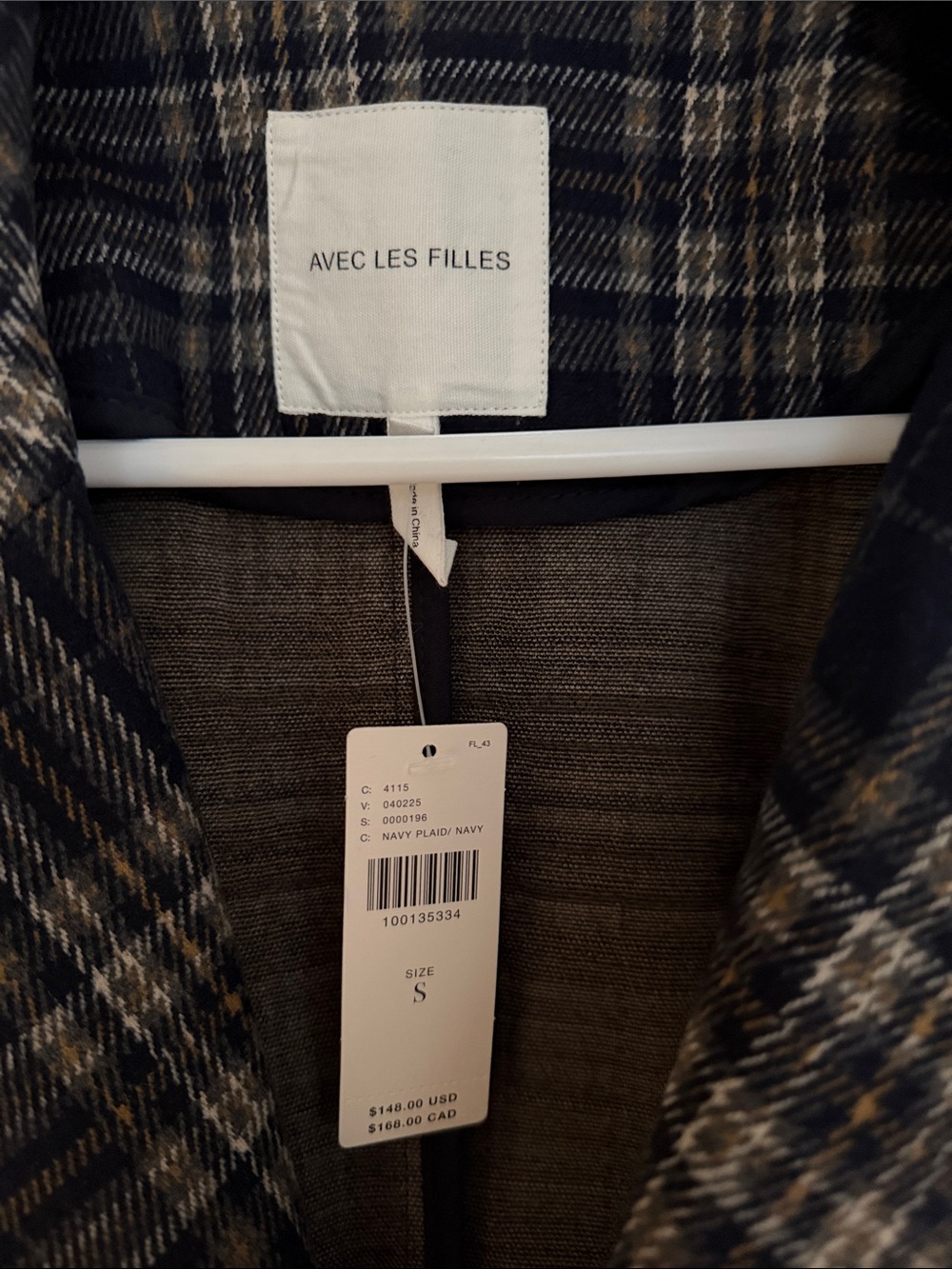 Avec Les Filles Navy and Gray Plaid Double-Breasted Blazer - Picture 7 of 7